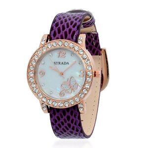 STRADA Watch Austrian Crystal Purple Faux Leather